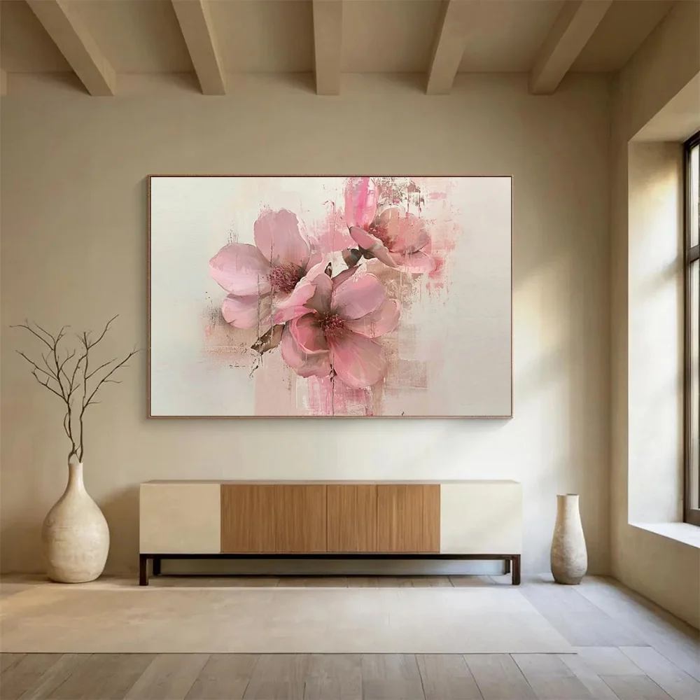 Days Handmade Botanical White Romantic Abstract Canvas Artwork QRO36